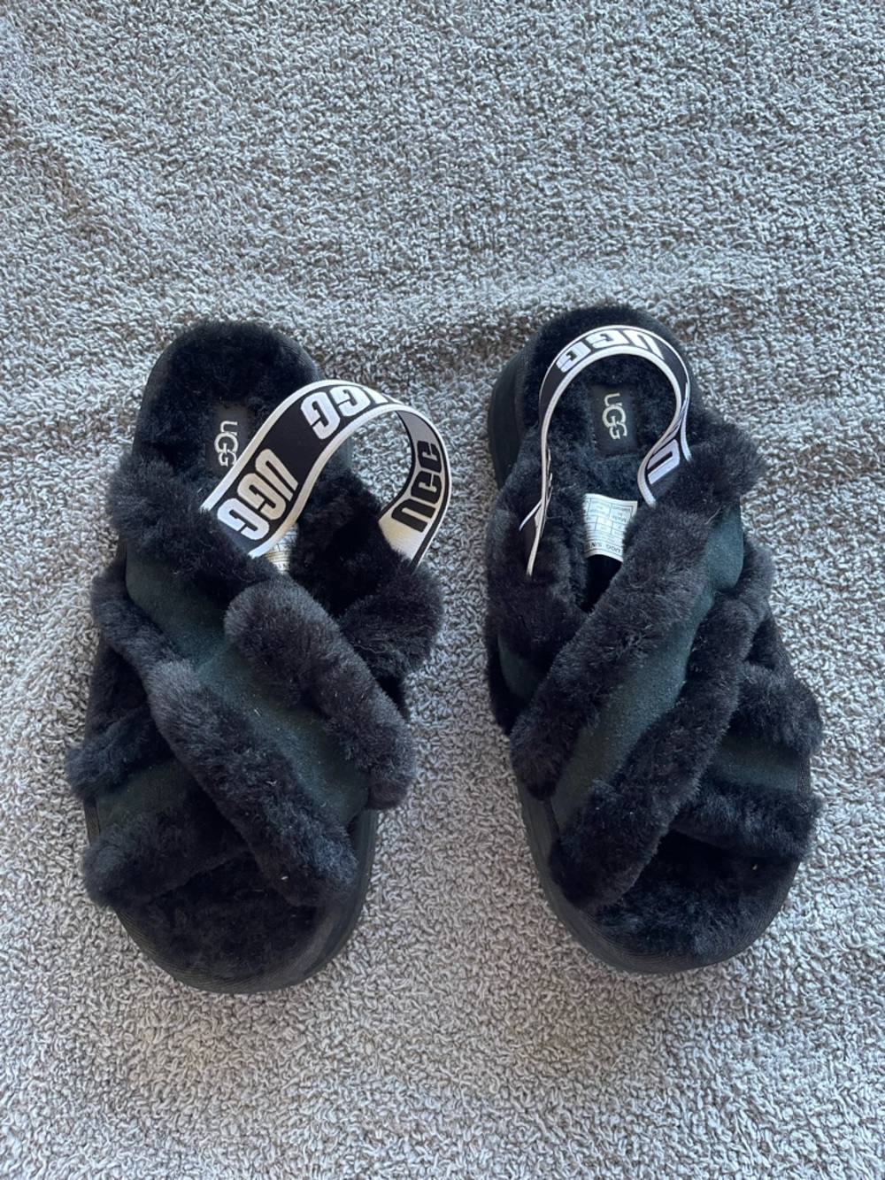UGG Black Shearling Lined Slide with Branded Heel Strap